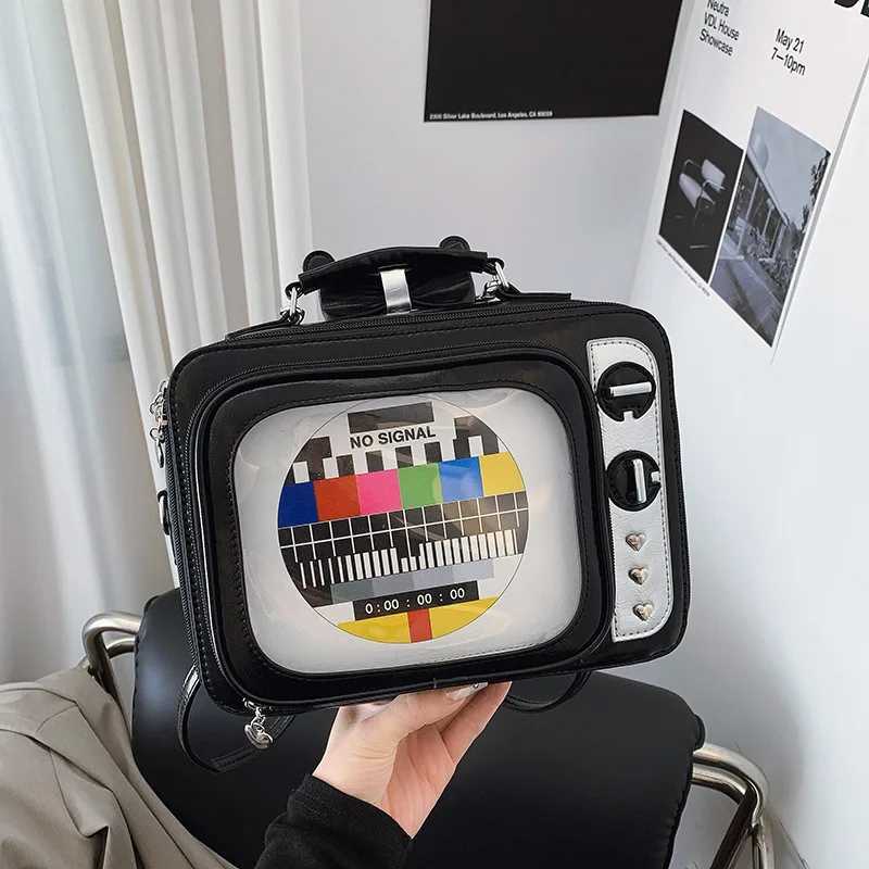 Cartoon Cute Handbags for Women Funny TV Transparent Square Bag Leather Personalized Creative Shoulder Bag Woman