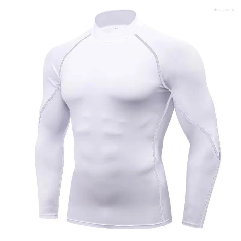 Men's T Shirts Workout Compression Shirt Quick Dry Running T-shirt Turtleneck Long Sleeve Rash Guard Gym Base Layer Athletic Undershirt