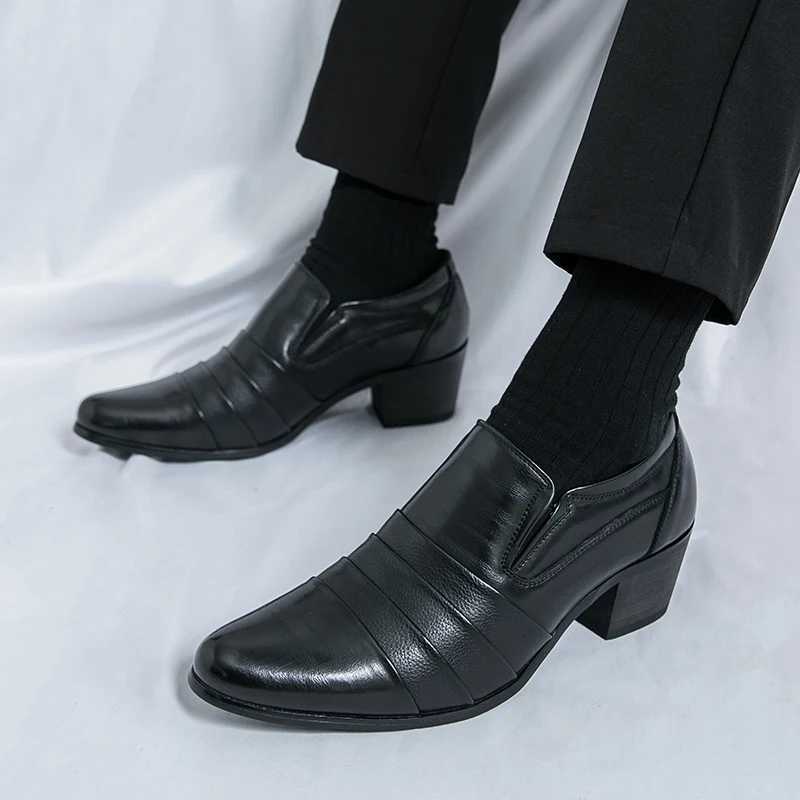 Leather Men Dress Shoes High Heel British Mens Elevator Business Shoes Wedding Party Mens Oxford Footwear Increasing Loafers W250716