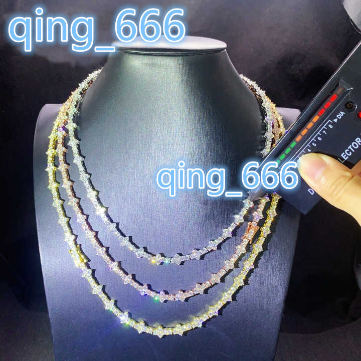 Hot Selling Hip Hop Gra Certificated Moissanite Chokers Necklace S925 Silver Gold Plated 3Mm Vvs Moissanite Cross Tennis Chain