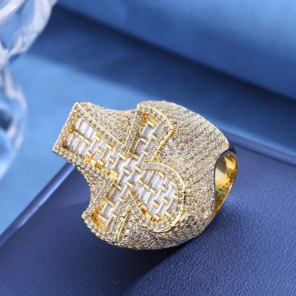HHIOK Mixed Diamond Set Ankh Cross Ring Hip Hop Style Sparkling Fully Iced Cuban Ring Jewelry for Men