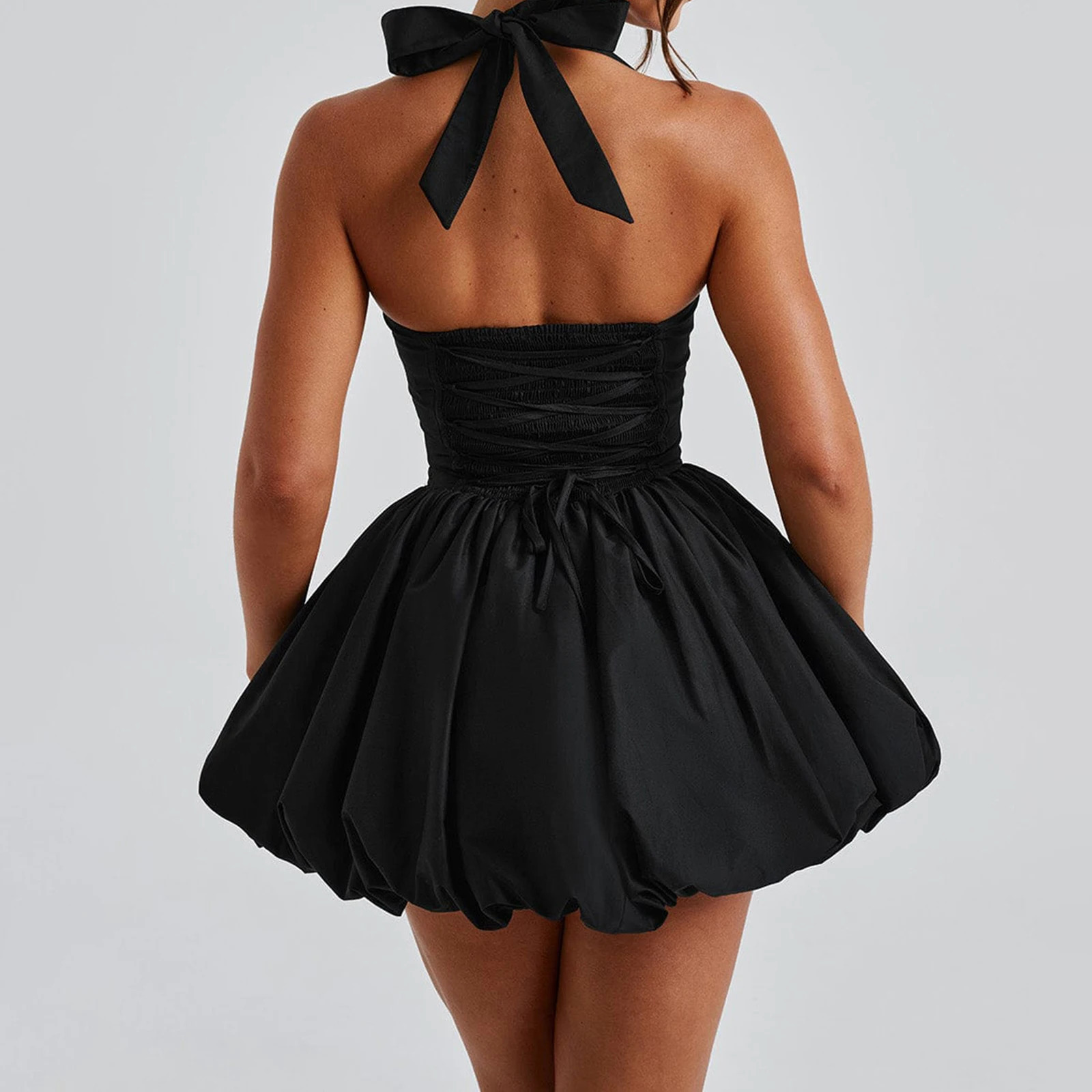 Women Corset Puff Bubble Dress Sleeveless Halter Party Club Dress Summer Tie up Square Neck Sundress Backless Beach Streetwear 250715