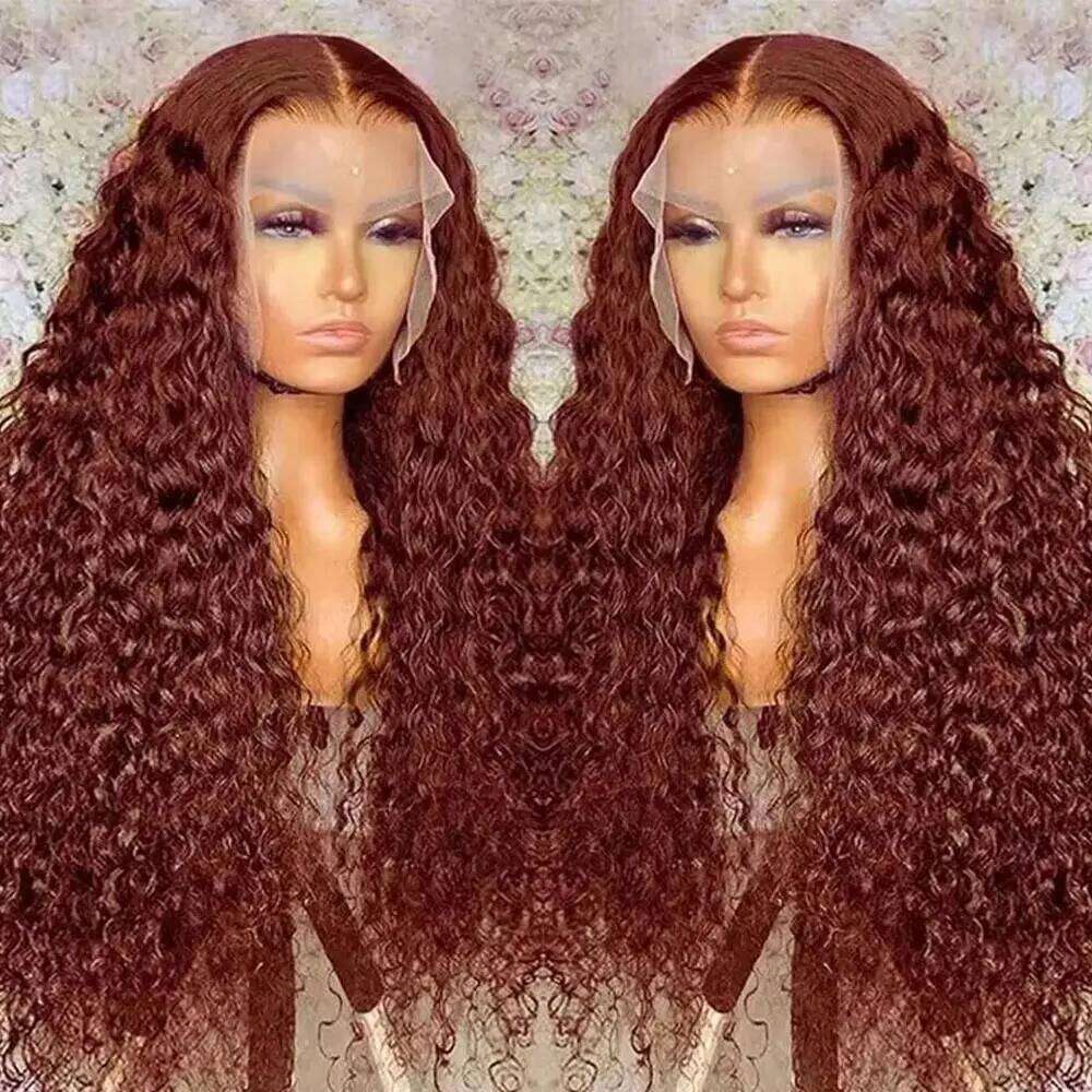 13x4 Reddish Brown Wave Frontal 13x6 HD Lace Front Wigs For Women Deep Curly Human Hair 4x4 Closure Wig