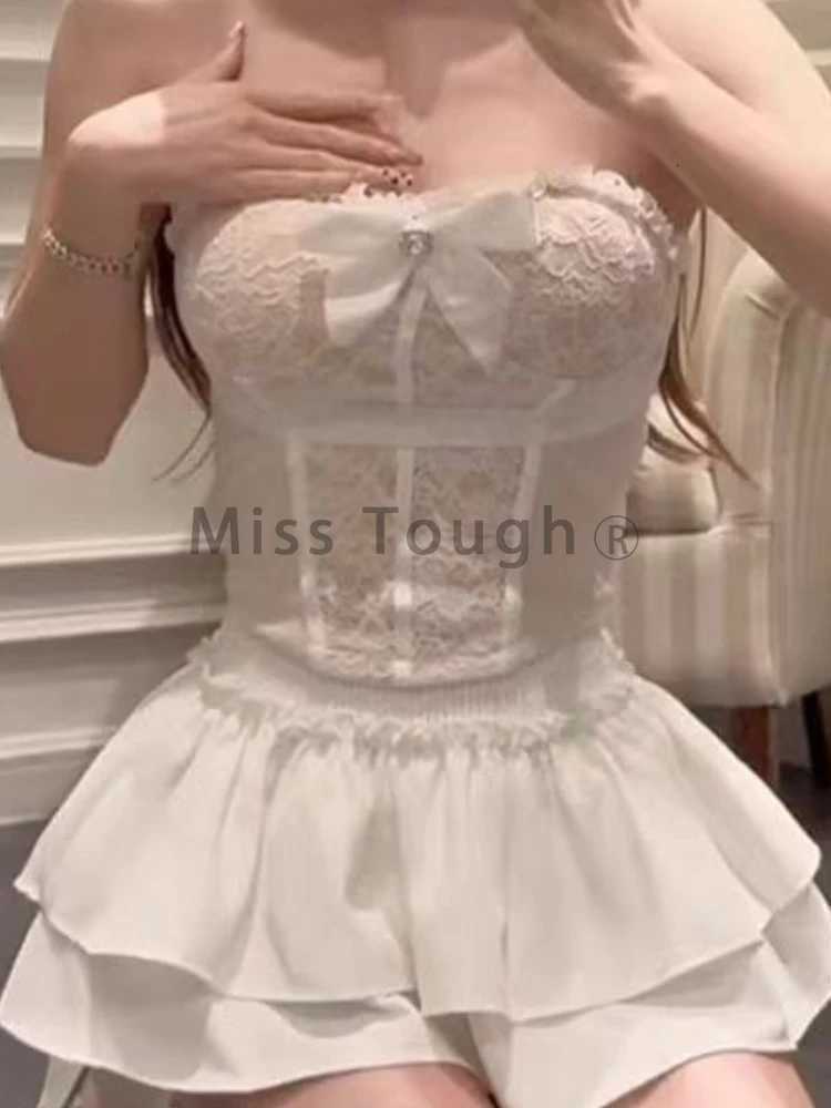 Summer Sexy Y2k Party 3 Piece Sets Women Lace Bow Tops + Pleated Mini Skirts Female Fashion Chic Patchwork High Street Suits 2025 R250716