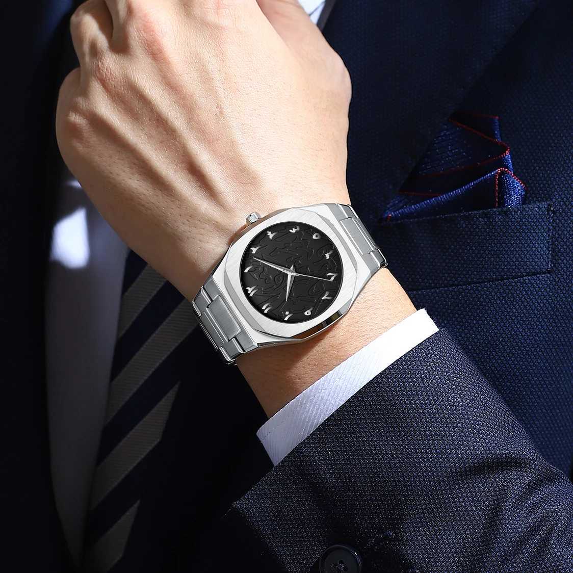 Modern minimalist personality creative all black men Arabic digital sports leisure alloy mens unique design Y250715