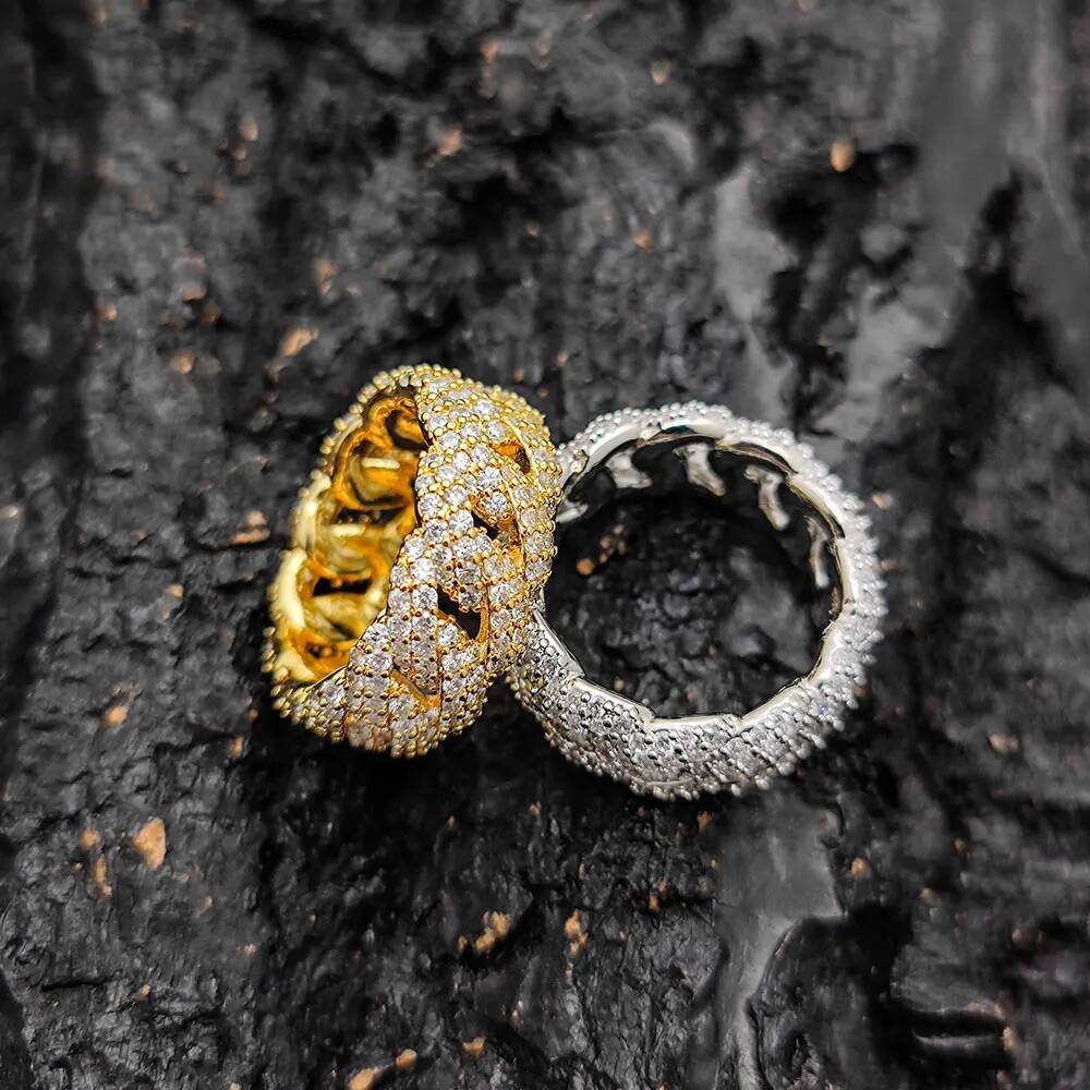 European And American Cross-Border Hiphop Jewelry Cuban Rings Trendy Brands Personality Full Of Zircon Men Rings.