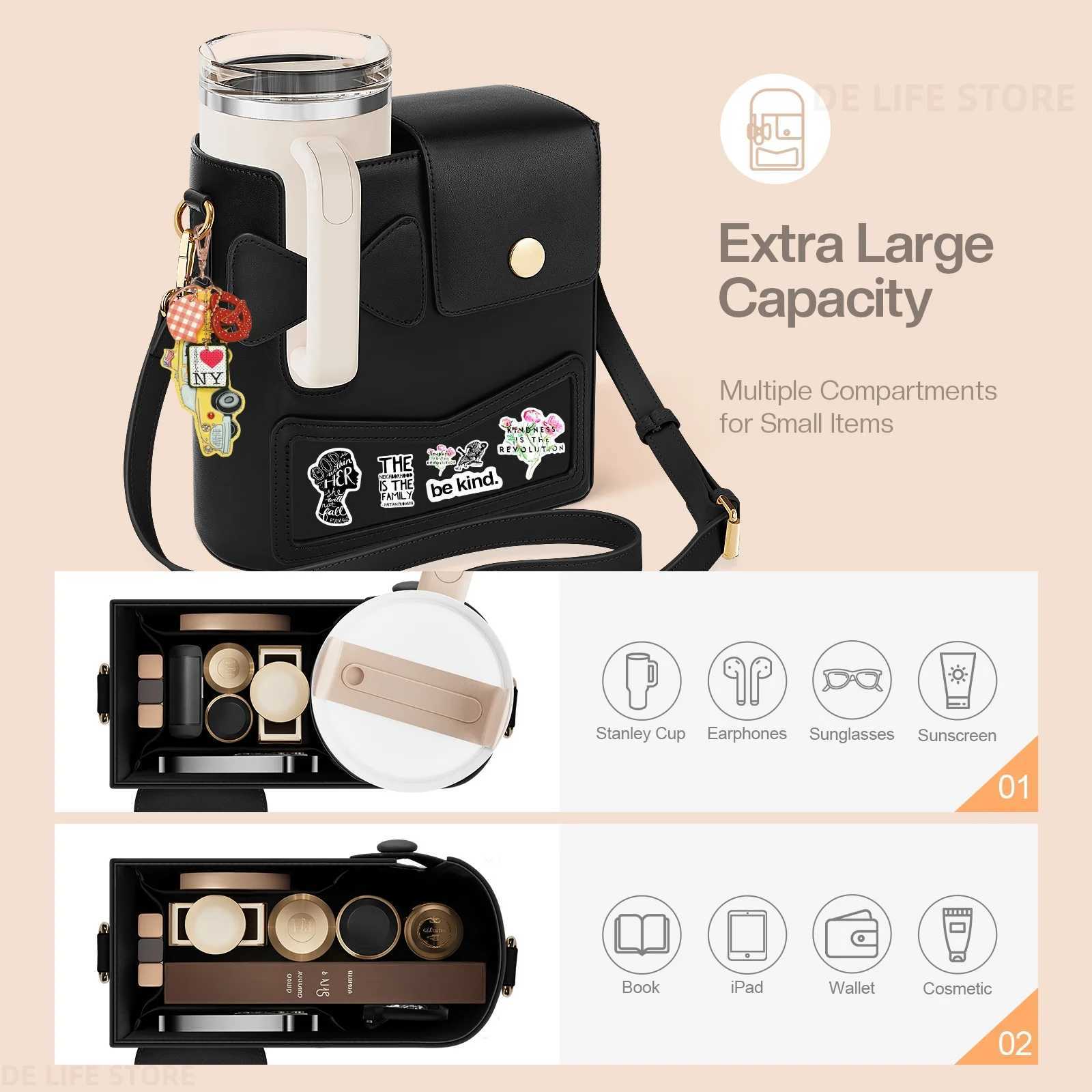 Large Capacity Shoulder Bag With Adjustable Strap Leather Crossbody Bag For Women Outdoor Water Bottle Handbag For Stanley 40 oz