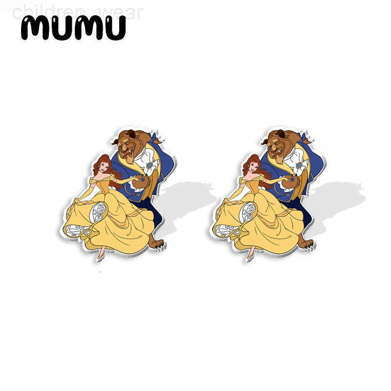 Disney 2024 New Beauty and the Beast Stud Earring Princess Belle Epoxy Jewelry Resin Acrylic Earrings Handmade Gifts for Girls W20250716