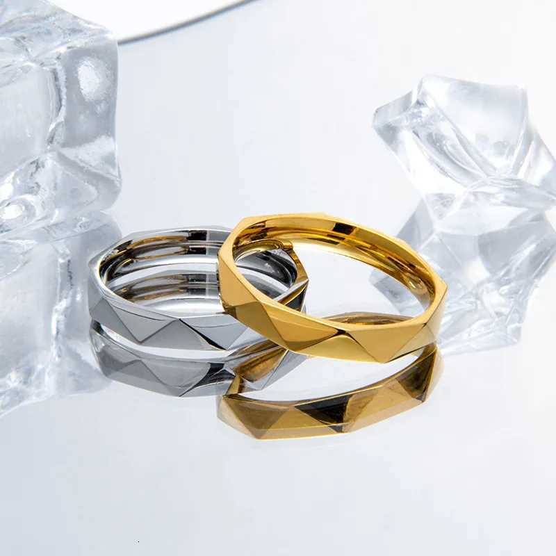 Classic 4mm Minimalist Stainless Steel Rhombus Surface Cut Unisex Ring - Couple Jewelry Accessory Gift S250716