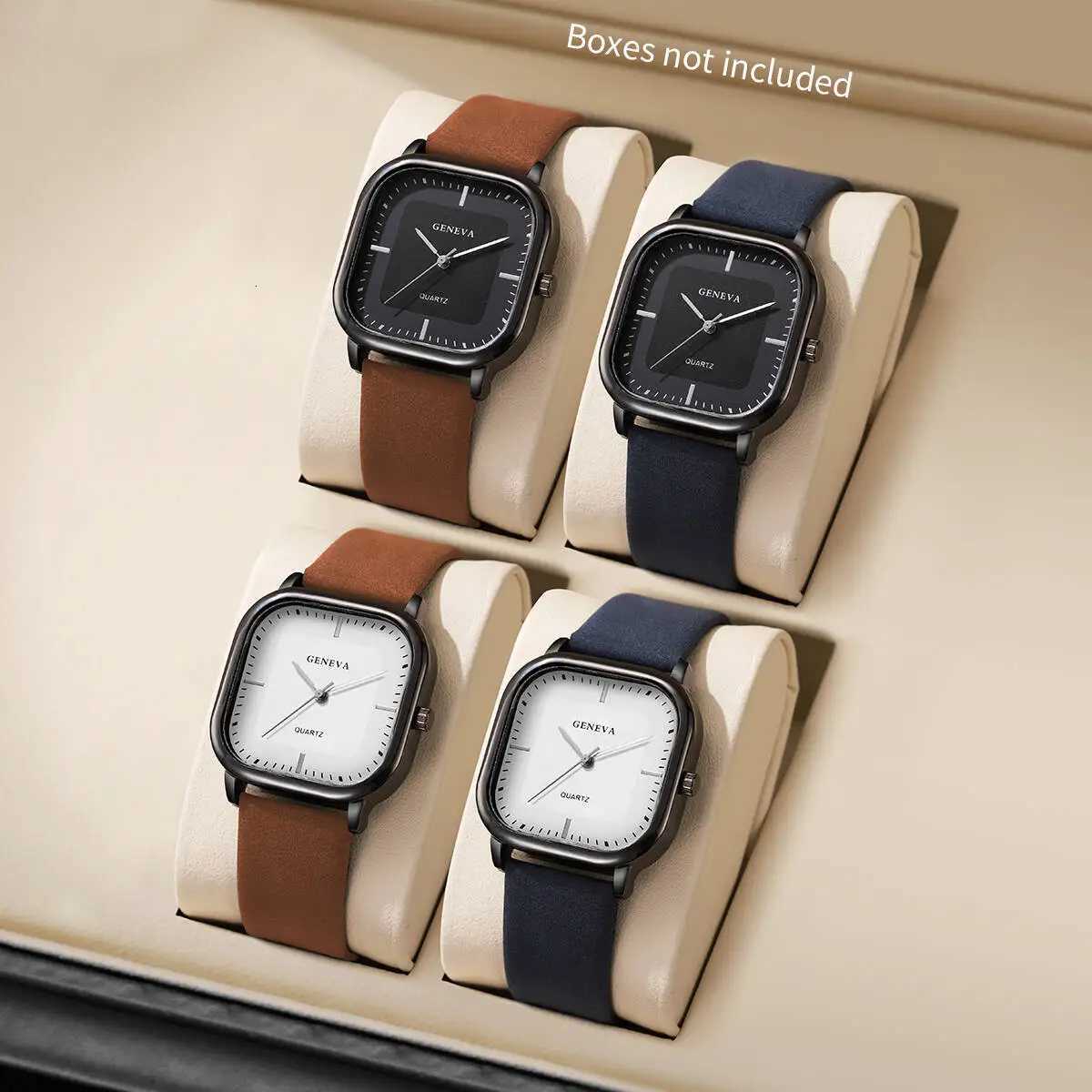 3/4/6PCS Fashion Mens Watch Set Casual Square Quartz Leather Strap Wristwatch for Men Reloj HbreWithout Box Y250715