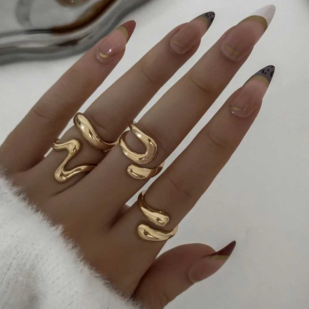 4Pcs/Set Fashion Chunky Irregular Cuff Rings Set for Women Geometric Adjustable Open Finger Ring Jewelry Accessories S250716