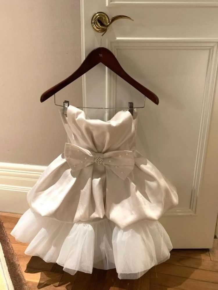 2025 Elegant Bow Bubble Dress Women Strapless Puff Hem Tulle Skirt Slim Fit Party Outfit Sweet White Dress New Design Clothing R250716