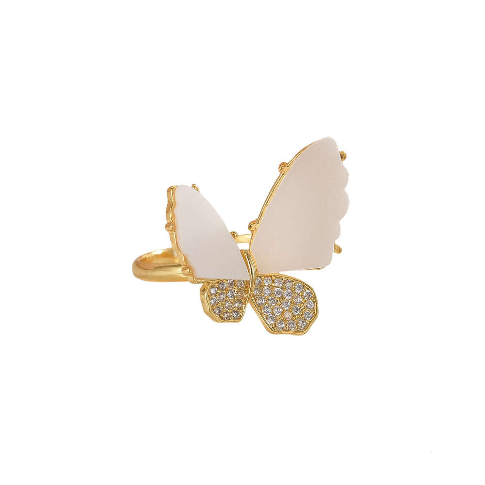 Fashion Versatile Copper Gold-Plated Butterfly Design Ring For Women With Micro-Paved Zircon, Light Luxury Niche High-End Jewelry 7Ac