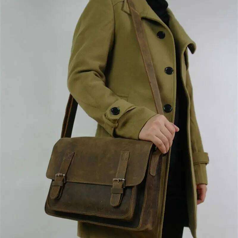Vintage Crazy Horse Men Shoulder Crossbody Men's Messenger Genuine Leather Bag male Leisure Cowhide 2020