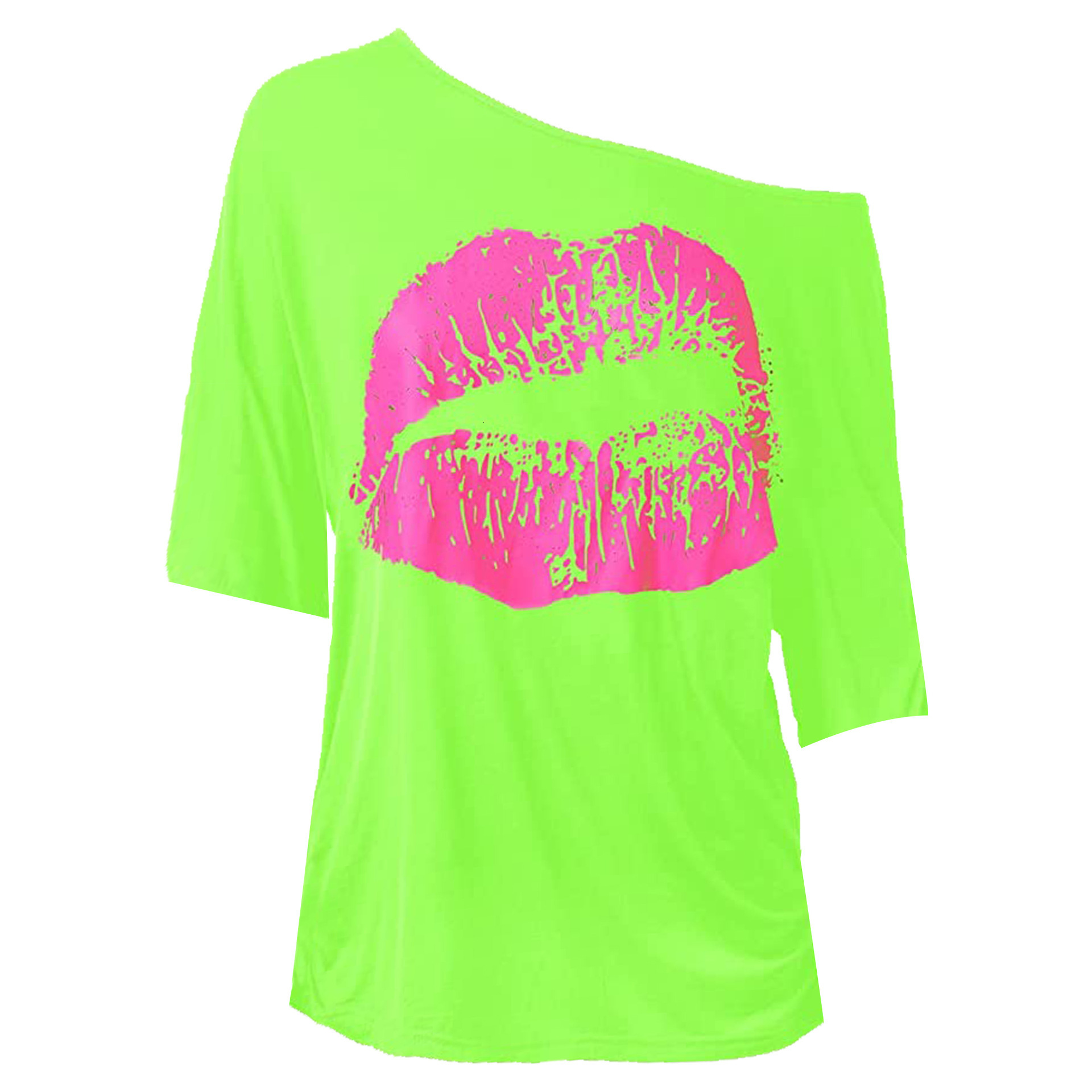 Summer New Women S T Shirt Amazon European And American Spring Autumn Retro Big Lips Print Clothing Off Shoulder Mid Sleeve Designer