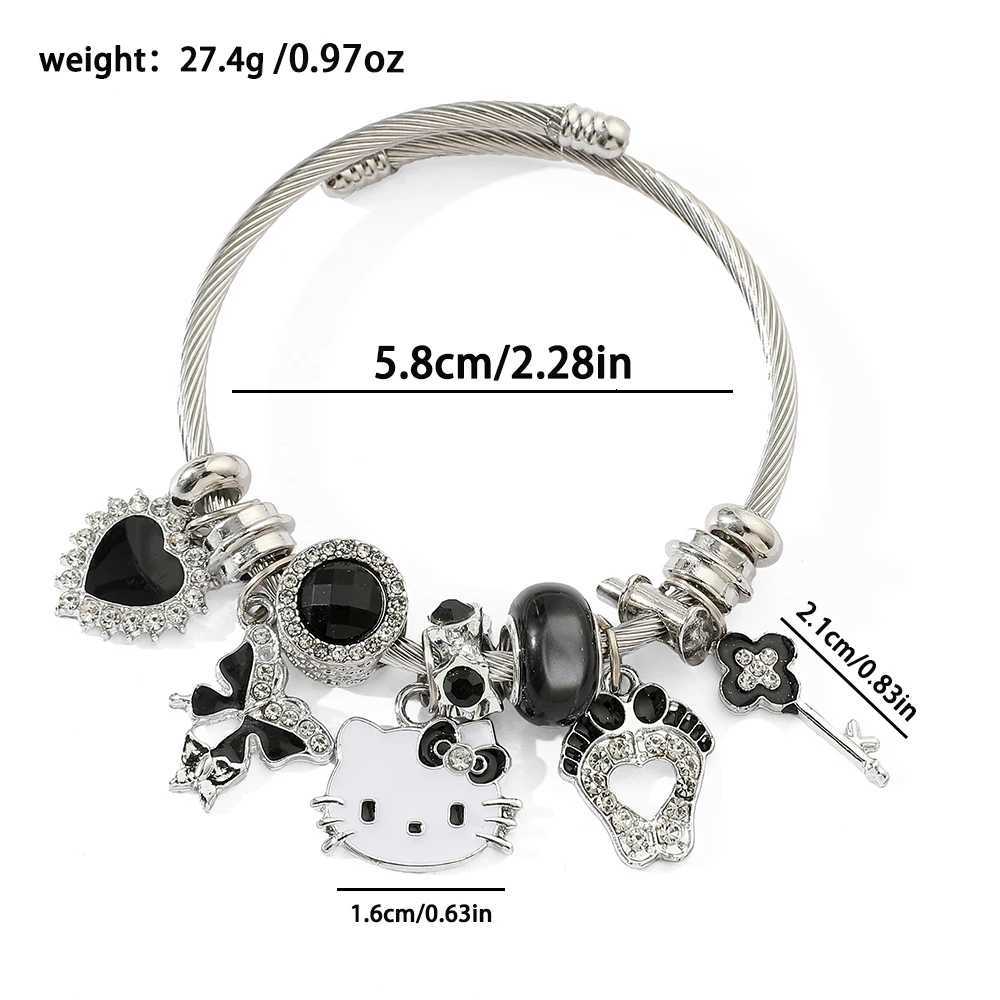 Sanrio Simple Lovers Woman Girl Metal Bracelets Hello Kitty Charm Bangle Heart Feet Rhinestone Trendy Jewelry Gift Fashion Bangles w250716
