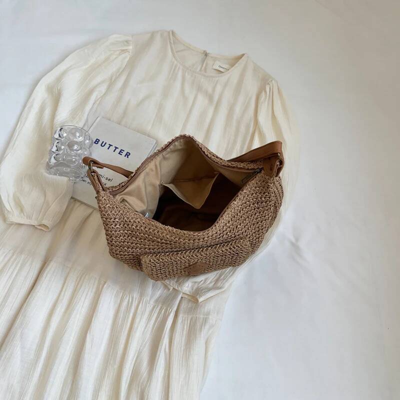 Leisure High-Capacity Seaside Beach Vacation Grass For Women's 2024 New Versatile Crossbody Woven Shoulder Bag