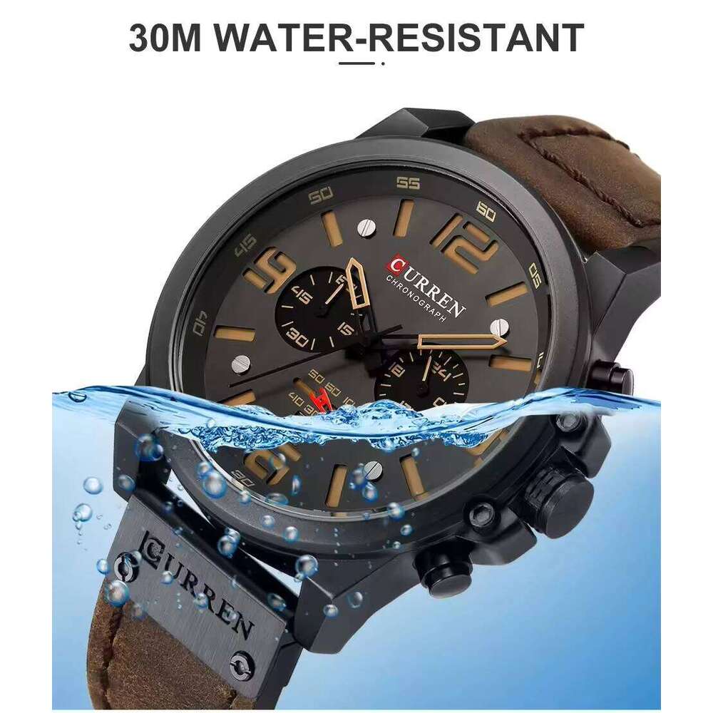 DHgargets Men's Waterproof Leather Watch - 50M Luminous Quartz Wristwatch with Date & Small Seconds, Student Casual (Model 829)