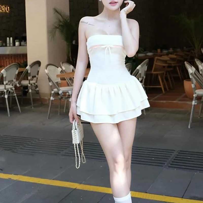 2023 Korean Sexy Mini Dress Y2K Sleeveless Bow Lace Playful Summer Tank Dresses Nightclub Party Playful Evening Dresses R250716
