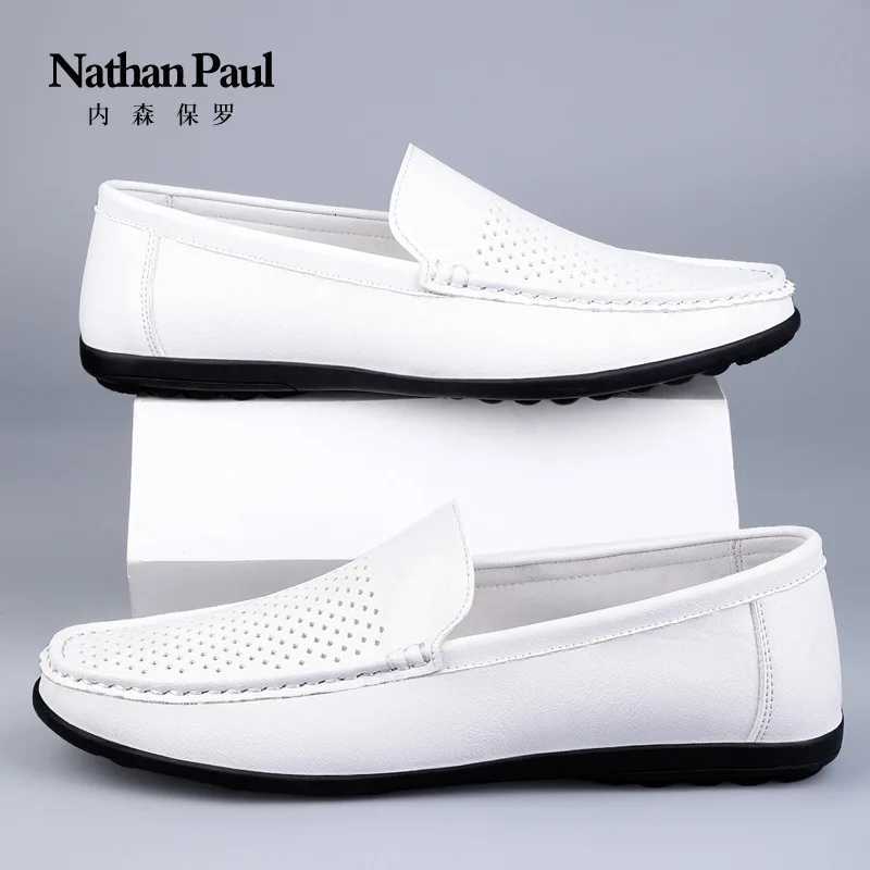 Mens shoes large size microfiber hollow loafers 2024 summer new fashion trend casual mens shoes classic mens leather shoes W250716