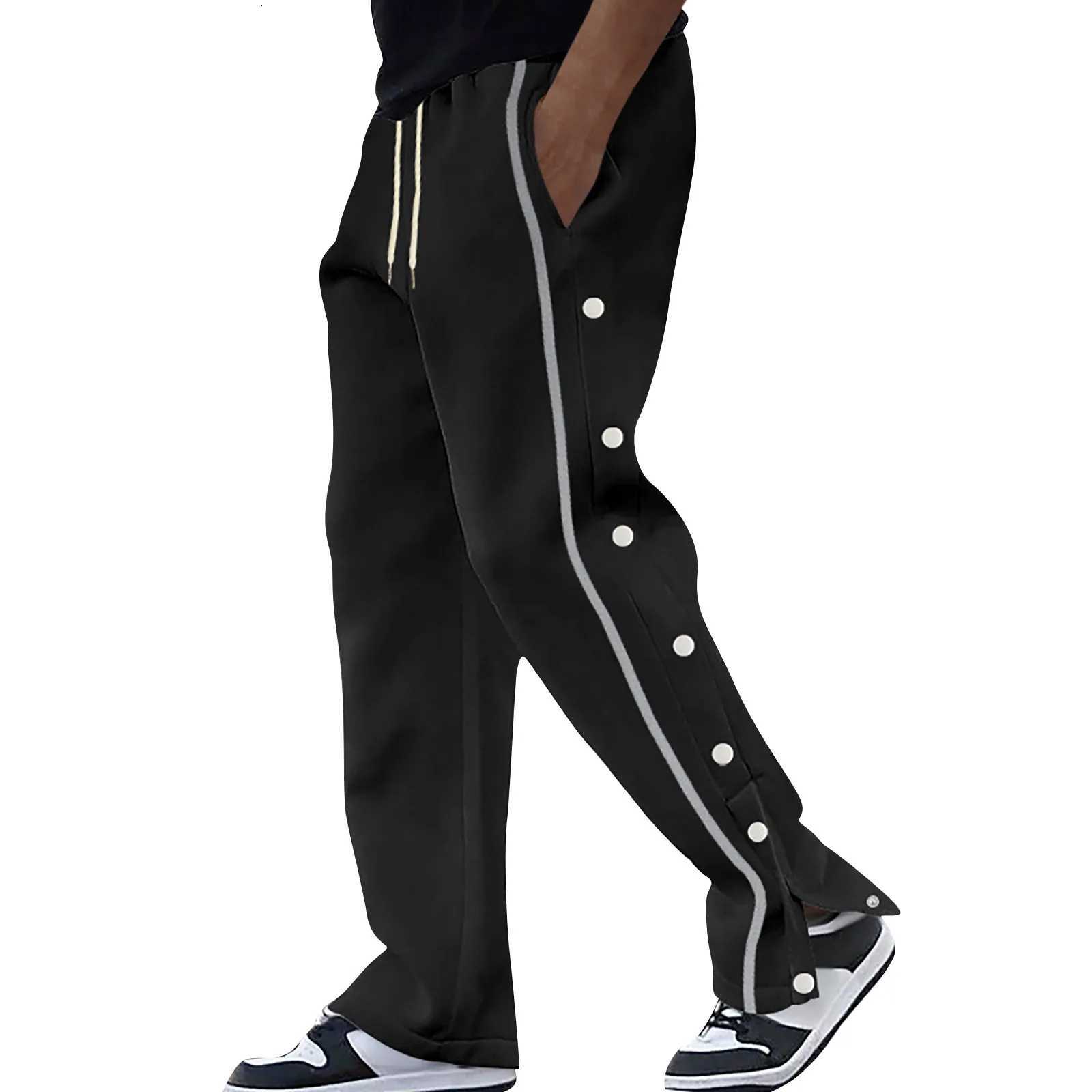 Mens Autumn High Street Casual Pants Side Stripe Fully Open Button Cotton Twill Trousers Gym Training Basketball Sweatpants y250716