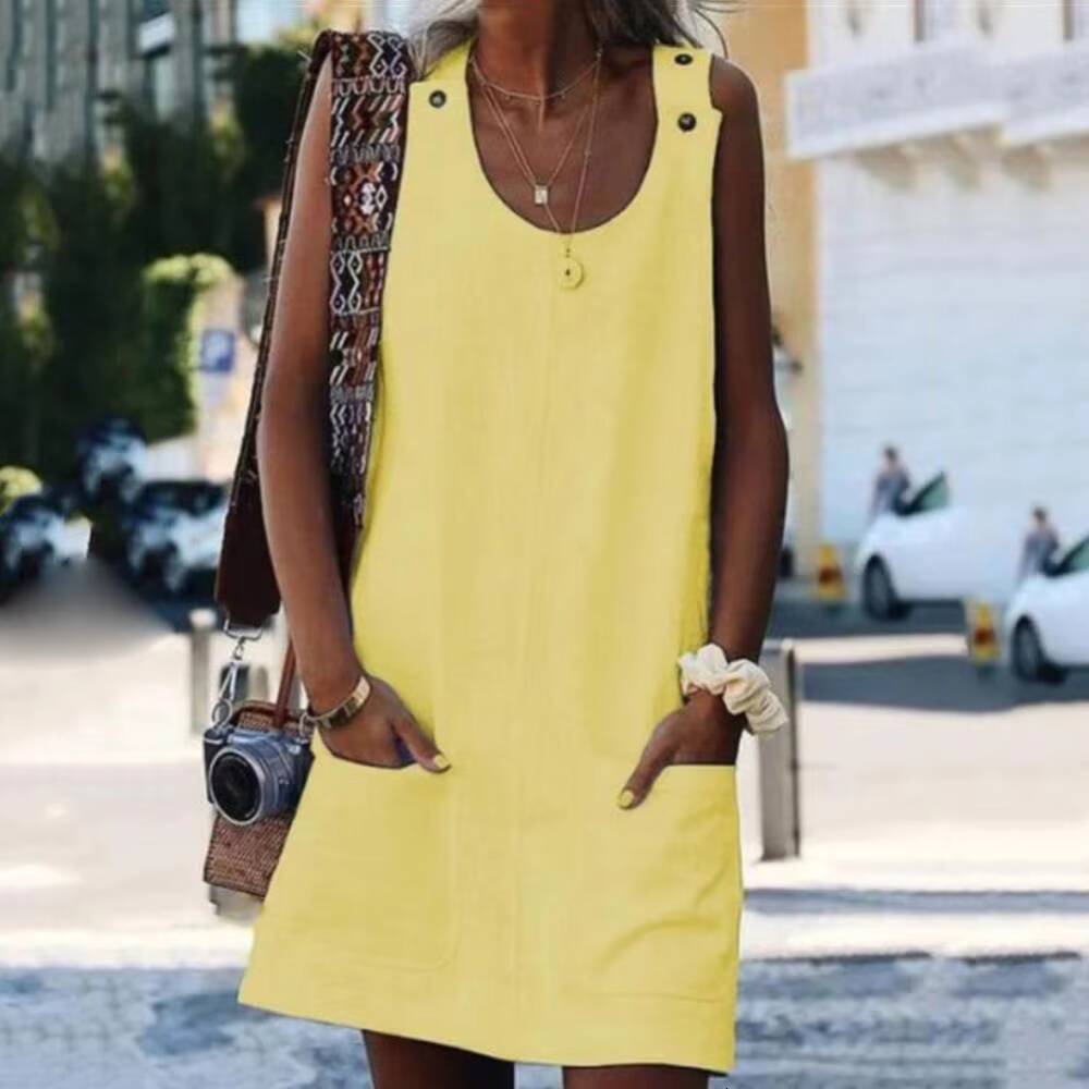 Women Summer Mini Dress Sleeveless Casual Dresses Beach Pocket Button Sundress women vestido de m dongdumaoyi