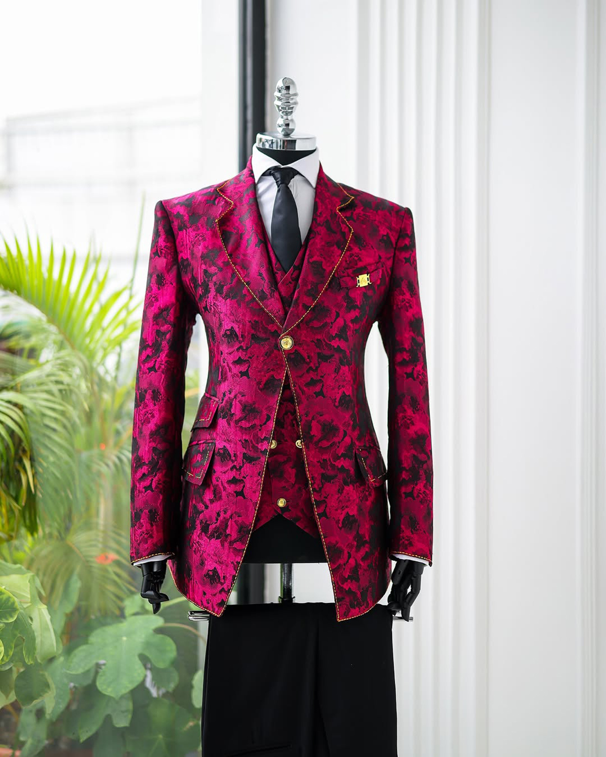 Modern Men Suits 3 Pieces Notched Lapel Jacquard Jacket Tailor-Made Blazer One Button Groom Evening Party Customized Coat Vest Pants Plus Size