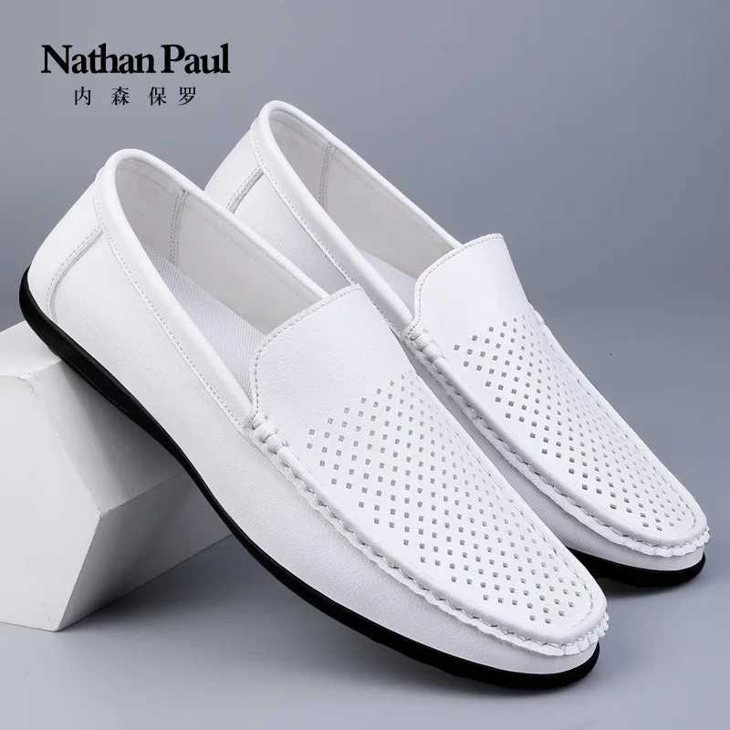Mens shoes large size microfiber hollow loafers 2024 summer new fashion trend casual mens shoes classic mens leather shoes W250716