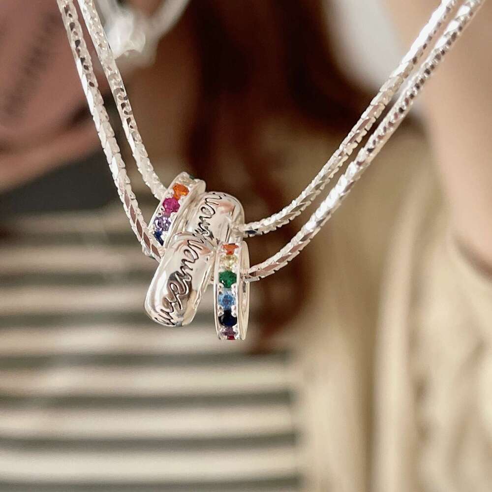 S Pure Sier Double Ring Letter Dia Passepartout Necklace Colorful Zircon Pendant Light High-end Clavicle Chain for Women