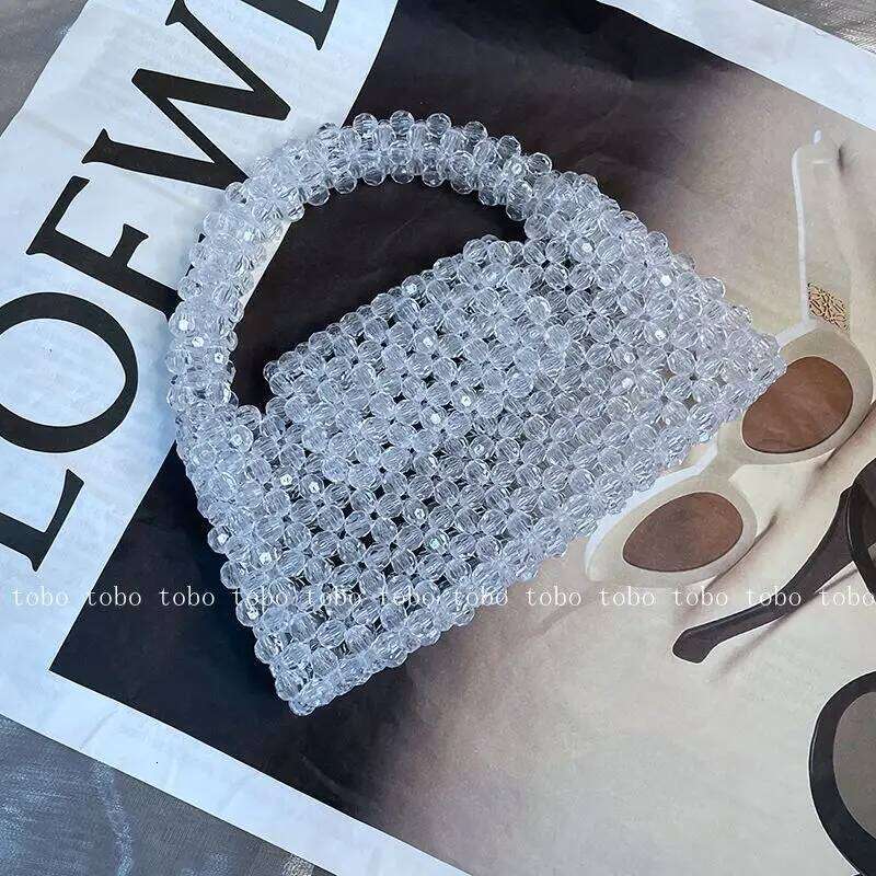 Small Bead Bag Designer Crossbody Bags Clear Acrylic Crystal Pearl Beaded Box Totes Green Customized Women Woven Purse 2022