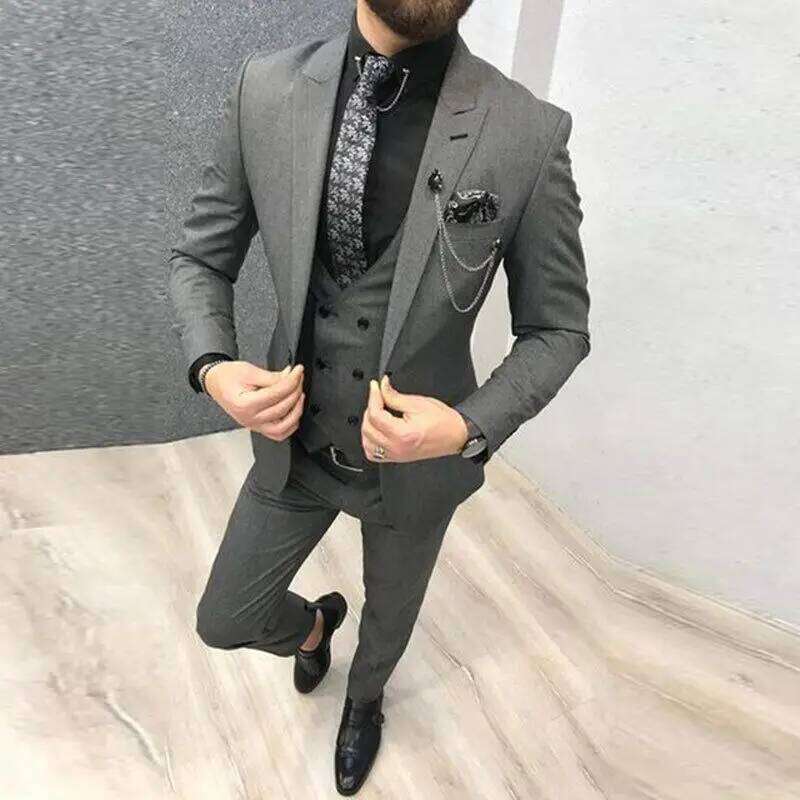 Solid Wedding Men 3 Piece Formal Groom Tuxedos For Prom Party Male Suits Fashion Clothing Set Jacket With Pants Vest