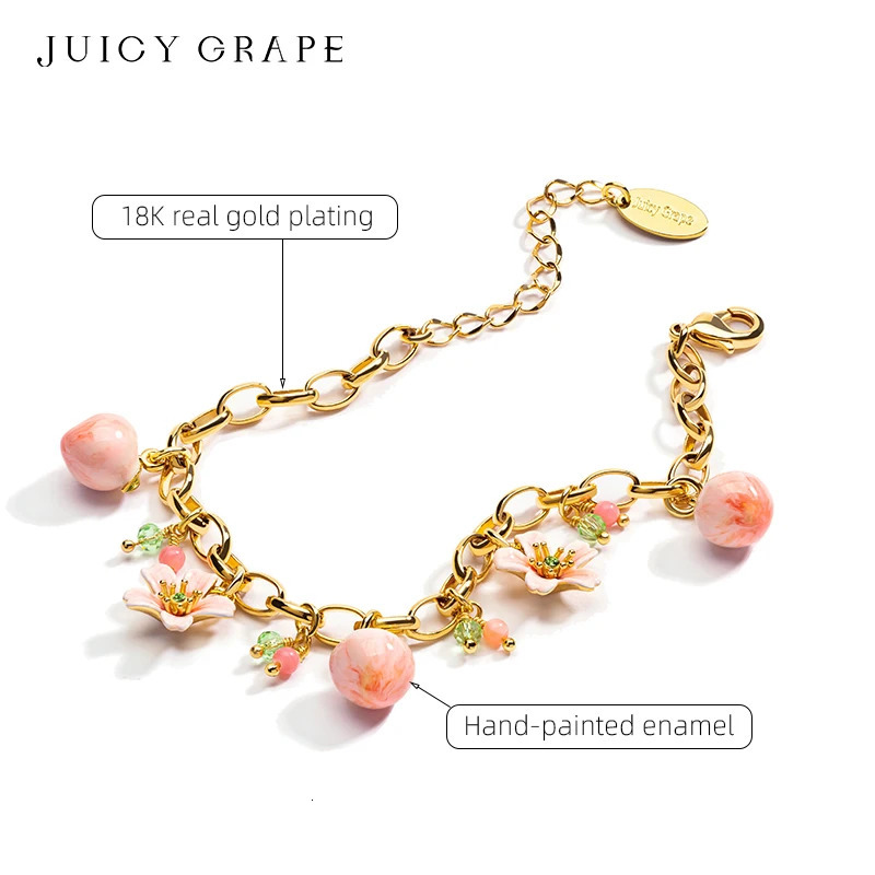 JUICY GRAPE Peach Bracelet for Women Summer Original Sweet and Cute Fruit Peach and Peach Blossom Jewelry French Style 250712
