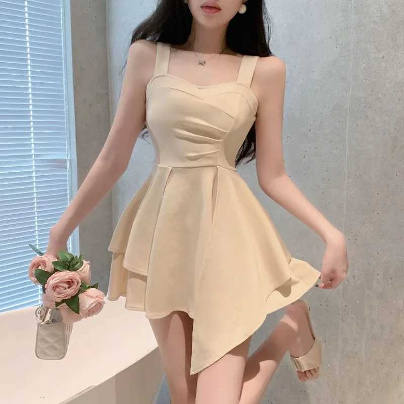 Women Sexy Backless Ruched Irregular Elegant Party Dresses Summer Strap Sleeveless High Waist Slim Sweet Club Mini Dress Vestido R250716