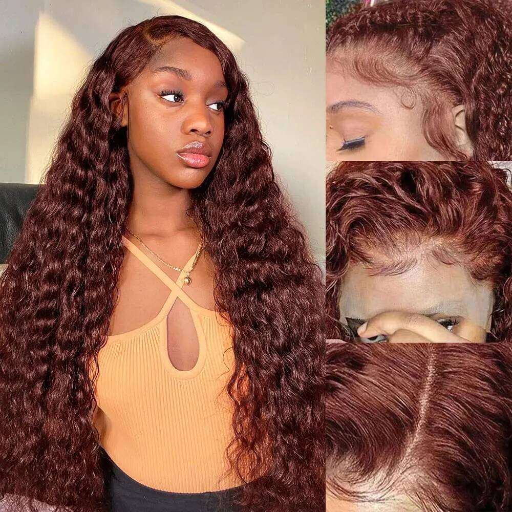 13x4 Reddish Brown Wave Frontal 13x6 HD Lace Front Wigs For Women Deep Curly Human Hair 4x4 Closure Wig
