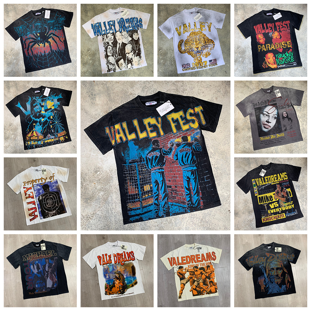 Men's T Shirts y2k shirts valley t shirt Big Graphic Oversized Tops Haruku Vintage Gothic American Wash Cotton Short Sleeve Shirt Men Clothing