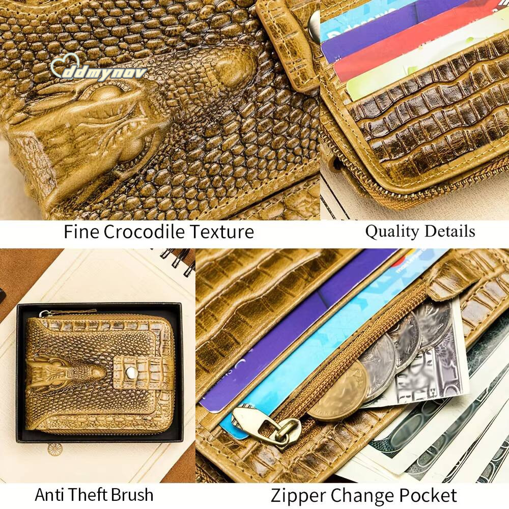 Cowhide mens with crocodile pattern genuine leather large capacity card slot zero wallet ddmynov