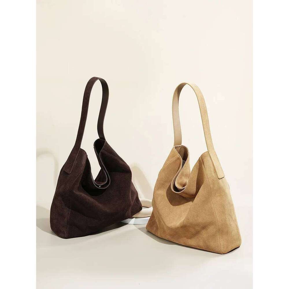 New suede veet underarm tote for autumn and winter Simple large capacity first layer frosted cowhide handbag shoulder bag