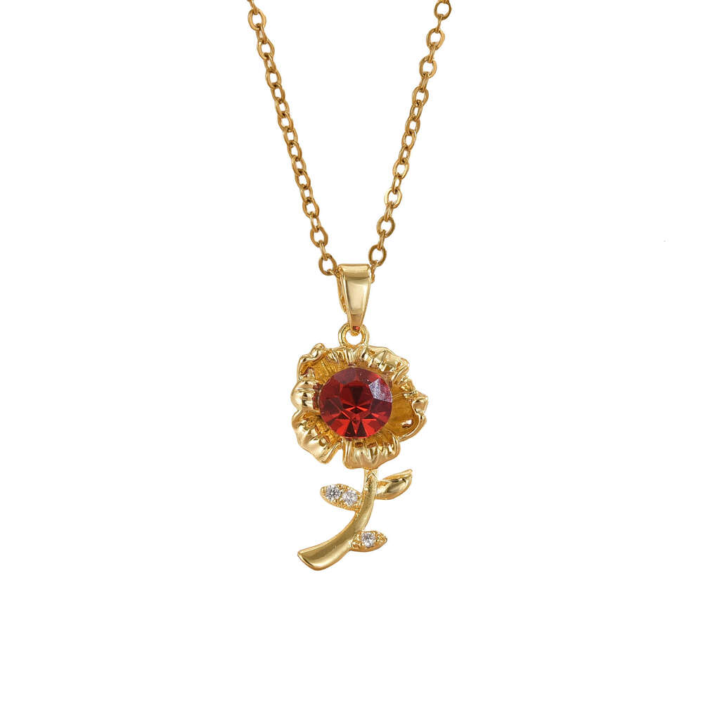 Fashion Titanium Steel Collarbone Chain Red Rose Necklace For Women Light High-End Feel Versatile Non-Fading Jewelry Ced
