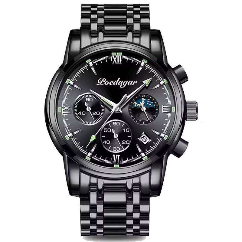 DHgargets Men's Waterproof Watch - 50M Luminous Stainless Steel Quartz Wristwatch with Date, Korean Fashion Style (Model 8058)