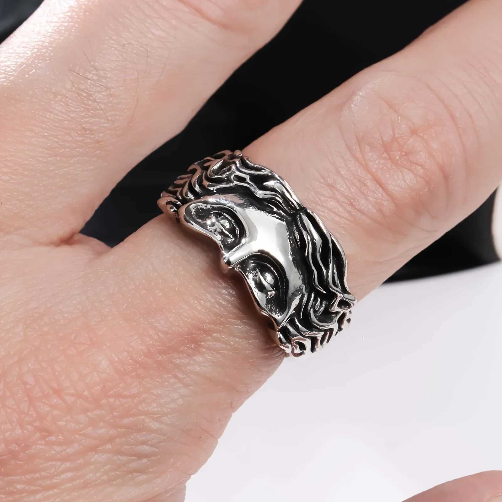 Vintage Gold Color Jesus Half Face Open Ring for Men Women Retro Religious Belief Jewelry Pure Copper Finger Rings Bands Gifts S250716