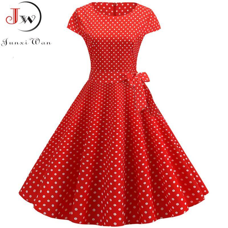 Women Summer Dresses Robe Vintage 50s 60s Big Swing Party Rockabilly Dress White Polka Dot Vestidos dongdumaoyi