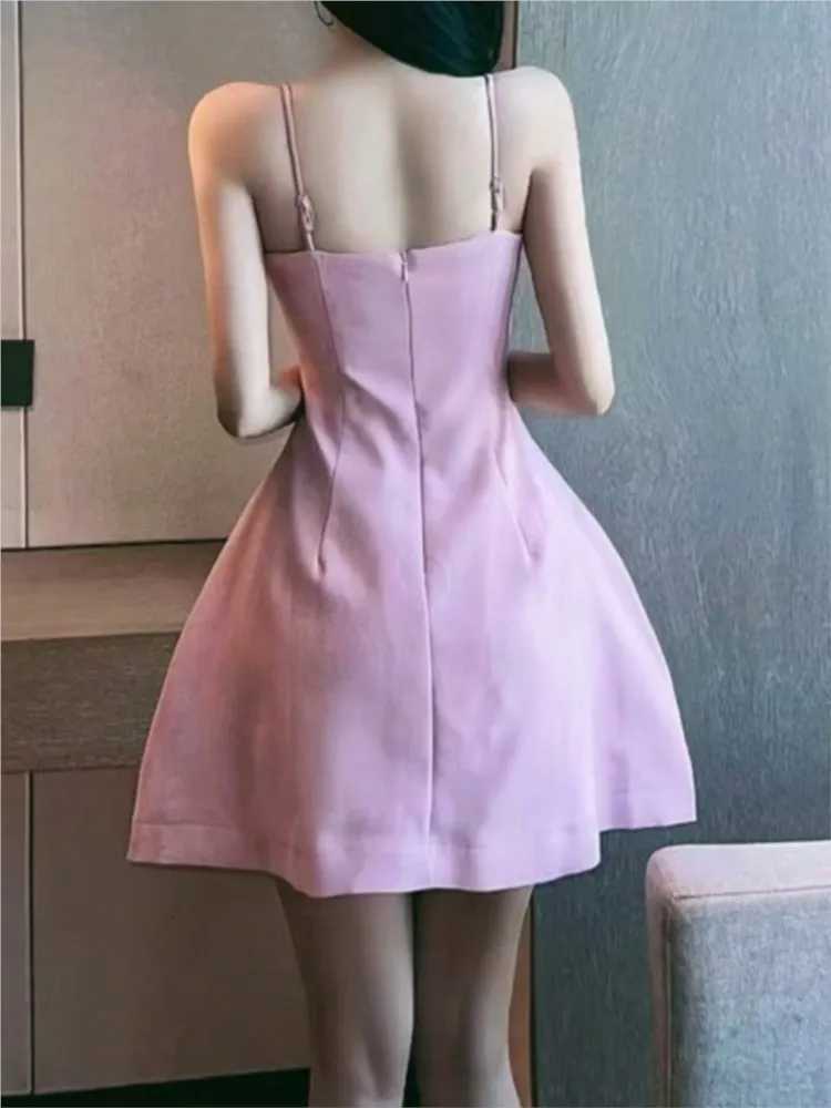 Women Summer Spaghetti Straps French Style Princess Pink Prom Gown 3D Flowers A-line Mini Party Dresses Lovely Tutu Dress R250716