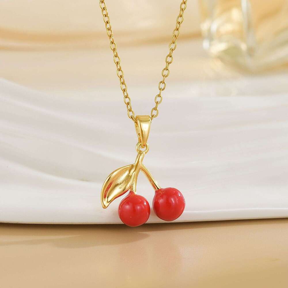 Japanese And Korean Simple Cute Small Cherry Titanium Steel Necklace For Women, Ins Style New Niche Internet Celebrity Collarbone Chain Versatile Jewe