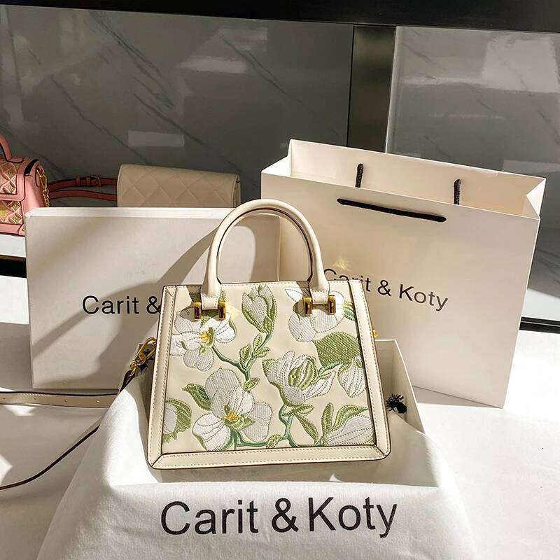 High Quality Textured Embroidered Floral Square Fashion Women's Handbag Lady Purse Female Shoulder Messenger Bag