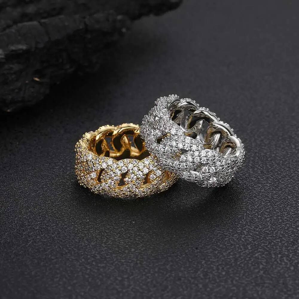 European And American Cross-Border Hiphop Jewelry Cuban Rings Trendy Brands Personality Full Of Zircon Men Rings.