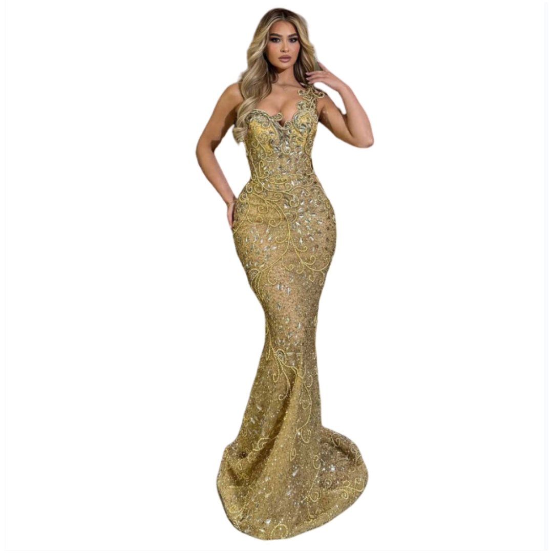 Classic Evening Dress Sequined Appliques Prom Gowns Full Sleeve Split Satin Bridal Gowns Sweep Train Robes De Mariee Plus Size Customized L251350