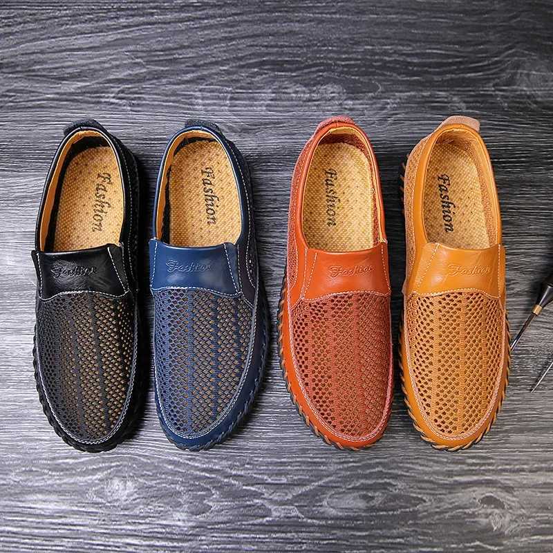 Handmade Leather Men Shoes Casual Comfortable Man Loafers Slip On Leather Shoes Mens Flats Breathable Moccasins Walking Shoes W250716