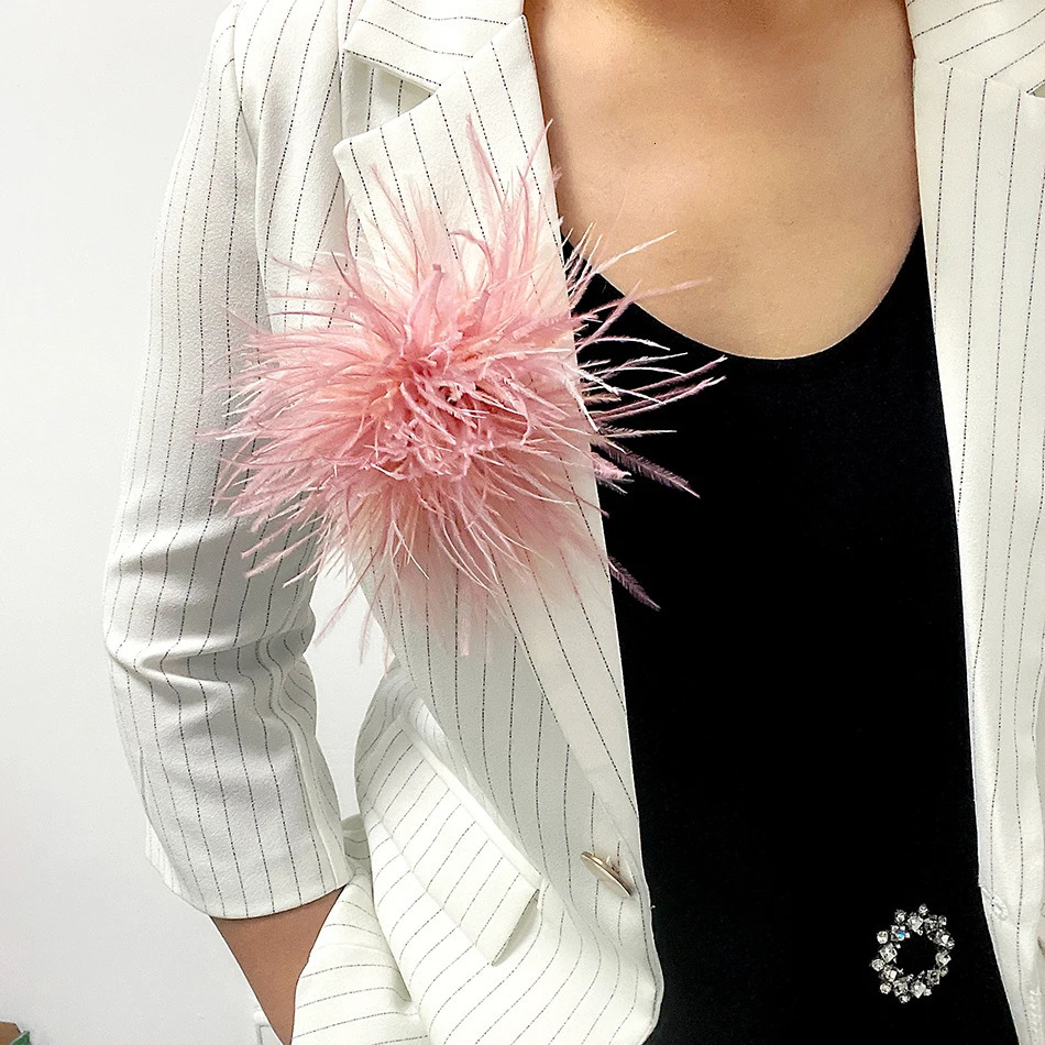 Fashion Vintage Big Natural Feather Ostrich Hair Brooch Hair Festival Party Dress Hats And Shoes Decoration Accessories 250712