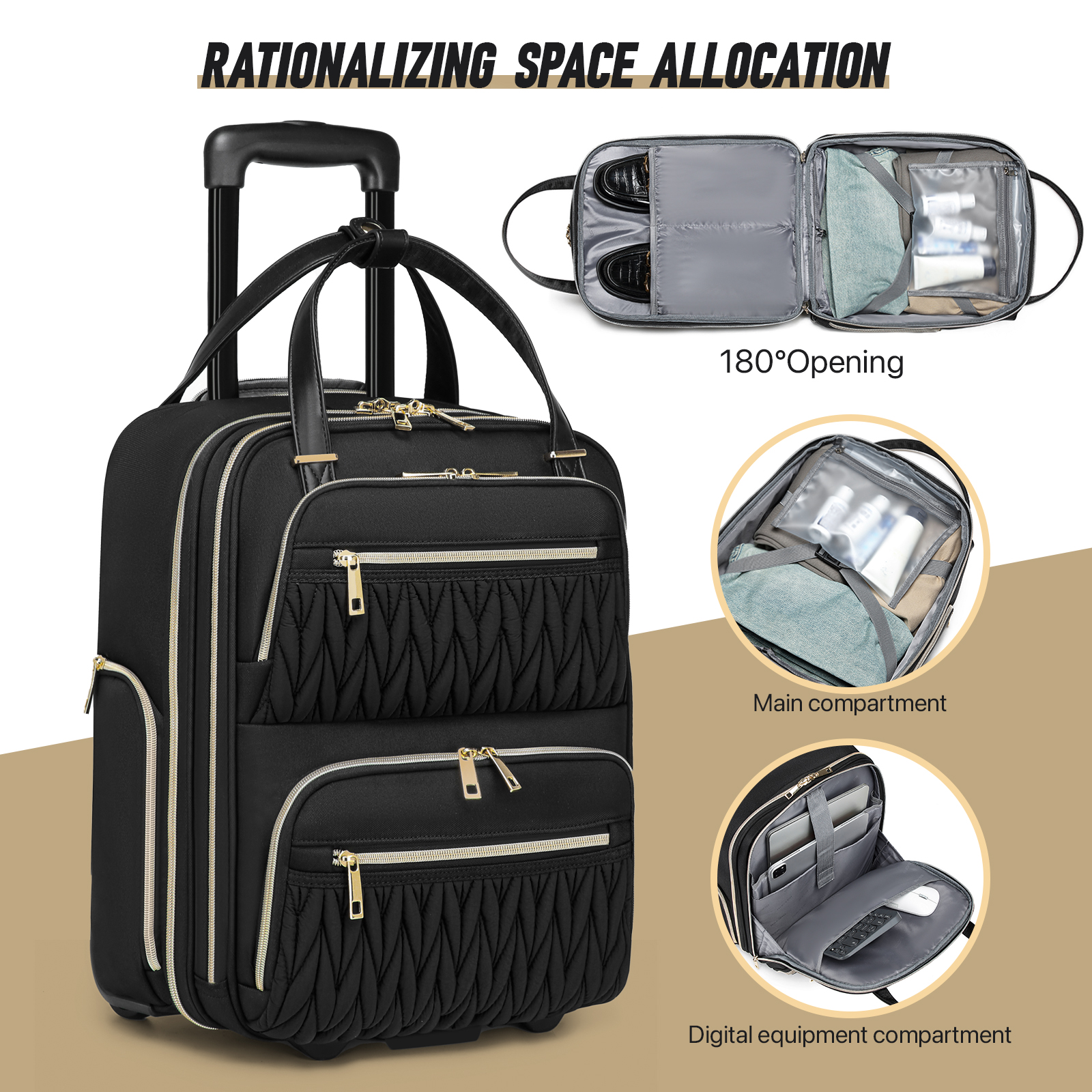 Carry-On Underseat Luggage with Wheels,Underseat Lightweight Suitcase for Women Men,16 inch Airlines Luggage for Overnight Business Travel