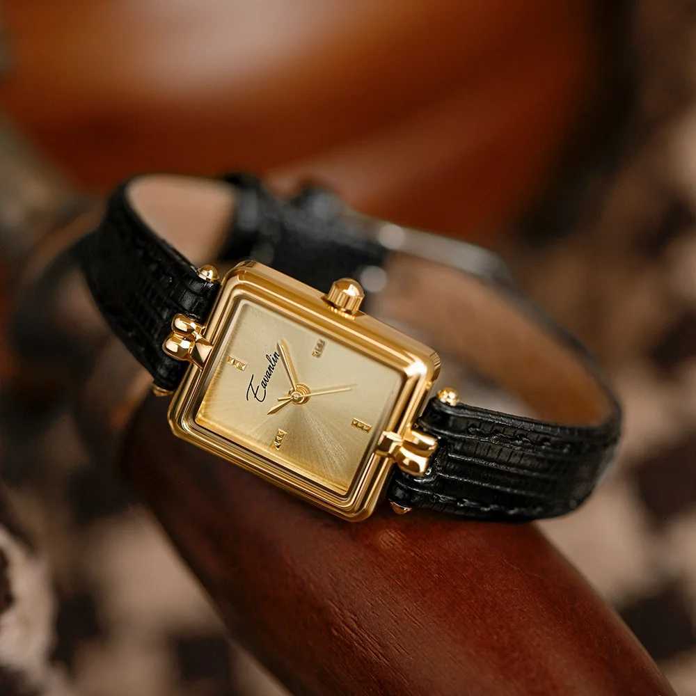 Retro Oval Gold Leather Mens Leisure Quartz Japanese Movement Waterproof Clock Off Mens Montes Women Y250715